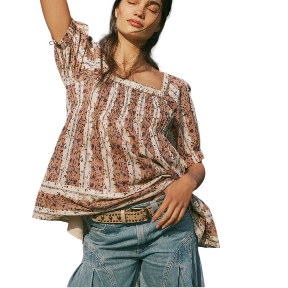 Free People Vintage Lover Floral Cotton Babydoll Top